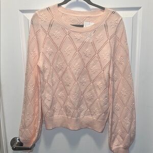 Blush, pink, crochet, detail, crewneck sweater size medium